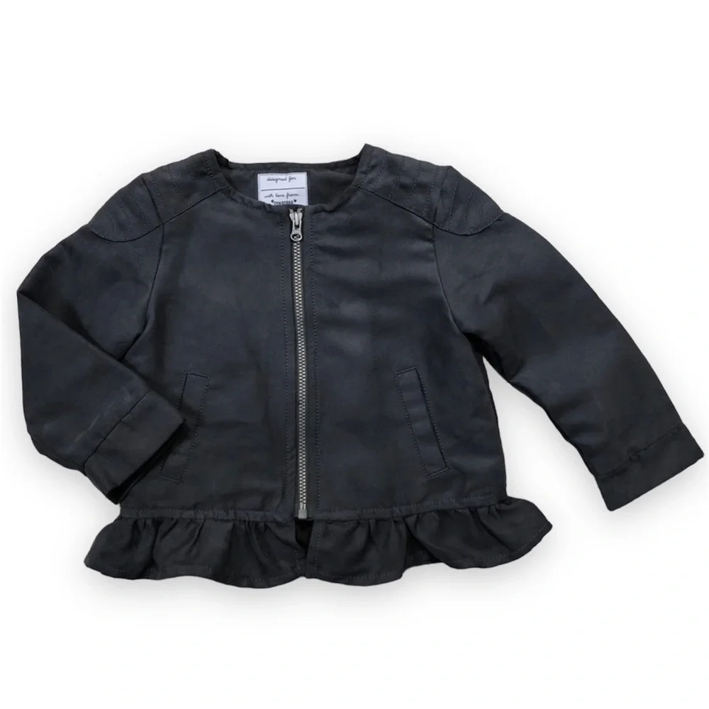 𝅺Gymboree Gray Faux Suede‎ Ruffle Hem Jacket 18-24 months